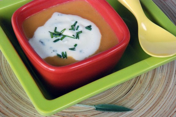 Sweet Potato Soup with Maple Syrup and Maple Sage Cream