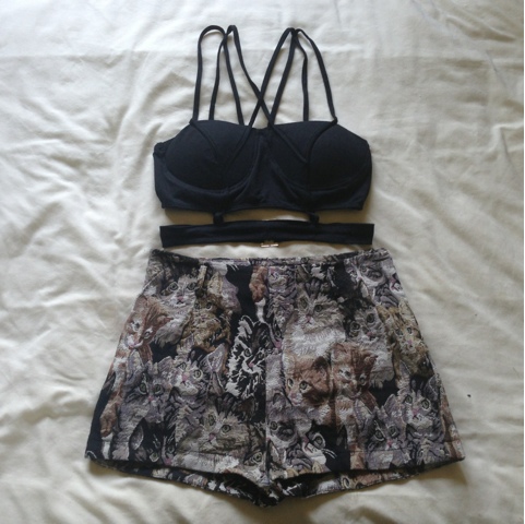DragonBerry Cutout Crop Top & Cat Tapastry Shorts