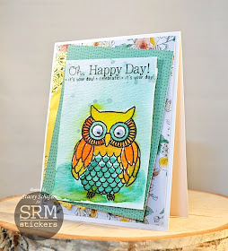 SRM Stickers Blog - Watercolored Owl Card by Stacey - #card #birthday #stamped #janesdoodles #owl #stickers #doilies #gold #watercolor