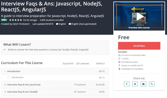 [100% Free] Interview Faqs & Ans: Javascript, NodeJS, ReactJS, AngularJS