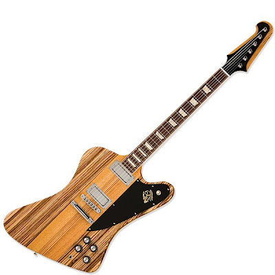 Today's Gibson Firebird V—now with handsome zebrawood wings—faithfully