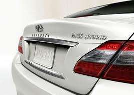 Rear view of white 2012 Infiniti M Hybrid