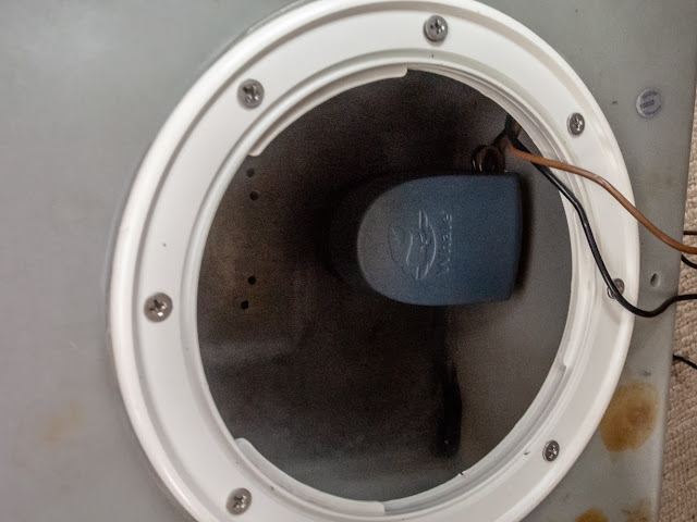 Photo of the new float switch fitted inside the grey water tank