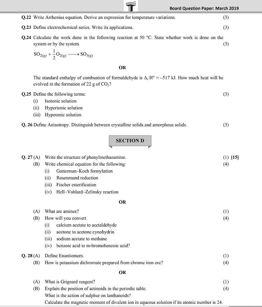 Board Chemistry Question Paper