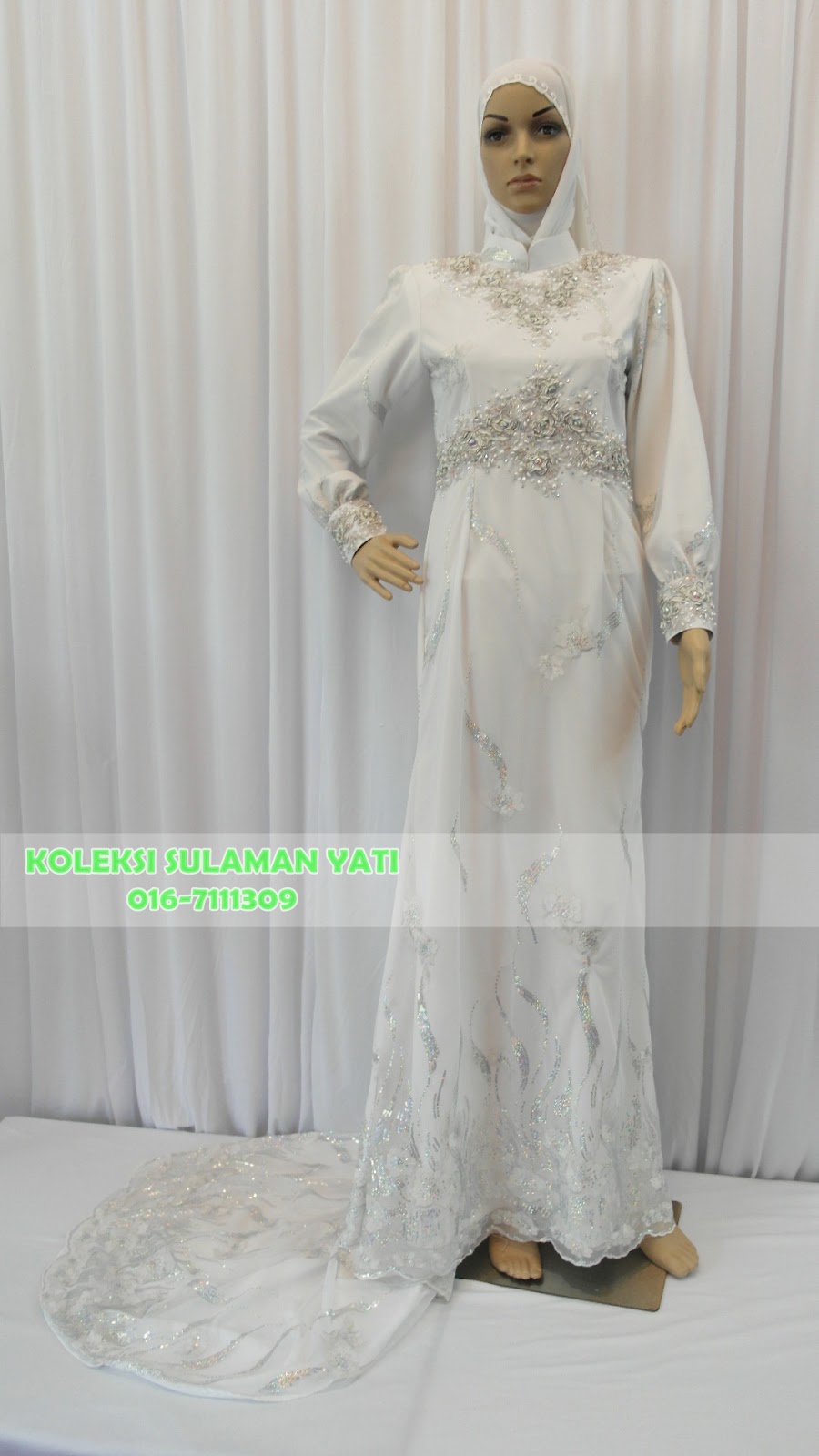 KOLEKSI SULAMAN YATI Baju Dress Pengantin Muslimah Putih 