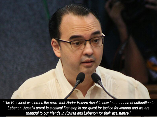 The Lebanese and Syrian couple who were former employers and main suspect for murdering OFW in Kuwait Joanna Demafelis, who was found inside a freezer in an abandoned flat, has been arrested. DFA Secretary Allan Peter Cayetano and Philippine Ambassador to Kuwait Renato Villa has confirmed this report which came from Kuwait Ministry Of Interior.  Advertisement     Sponsored Links    BREAKING: PH Ambassador to Kuwait Renato Villa talks about the arrest of a principal suspect in the death of OFW Joanna Demafelis | #CNNPHNewsroom https://t.co/sDo55hwVGt pic.twitter.com/ijPuZitHep  — CNN Philippines (@cnnphilippines) February 23, 2018  DFA Secretary Alan Peter Cayetano said he has informed President Rodrigo R. Duterte about the arrest of Nader Essam Assaf, a Lebanese national, who together with his wife, Mona, a Syrian national, are tagged principal suspects in the brutal torture and murder of the 29-year-old domestic helper from Sara, Iloilo.  “The President welcomes the news that Nader Essam Assaf is now in the hands of authorities in Lebanon,” Cayetano said in a statement. “Assaf’s arrest is a critical first step in our quest for justice for Joanna and we are thankful to our friends in Kuwait and Lebanon for their assistance.”  The Philippine Embassy in Kuwait reported the arrest of Assaf to Manila the same day the chief executive visited the wake of Demefelis and assured her family that the goverment will seek justice for her and other OFWs abused by their employers abroad.   Syrian authorities have arrested the second suspect in the brutal murder of overseas Filipino worker Joanna Demafelis, the Department of Foreign Affairs said.  "We have just been informed by the Philippine Embassy in Kuwait that Mona Hassoun, wife of Nader Essam Assaf, who are the principal suspects in the murder of our kababayan Joanna Demafelis, is now in custody of authorities in Damascus," Foreign Affairs Secretary Alan Peter Cayetano said.    Read More:  Is It True, Duterte Might Expand Overseas Workers Deployment Ban To Countries With Many Cases of Abuse?  Do You Agree With The Proposed Filipino Deployment Ban To Abusive Host Countries?  Body Of Household Worker Found Inside A Freezer In Kuwait; Confirmed Filipina  Senate Approves Bill For Free OFW Handbook  Overseas Filipinos In Qatar Losing Jobs Amid Diplomatic Crisis—DOLE How To Get Philippine International Driving Permit (PIDP)  DFA To Temporarily Suspend One-Day Processing For Authentication Of Documents (Red Ribbon)    SSS Monthly Pension Calculator Based On Monthly Donation    What You Need to Know For A Successful Housing Loan Application    What is Certificate of Good Conduct Which is Required By Employers In the UAE and HOW To Get It?    OWWA Programs And Benefits, Other Concerns Explained By DA Arnel Ignacio And Admin Hans Cacdac