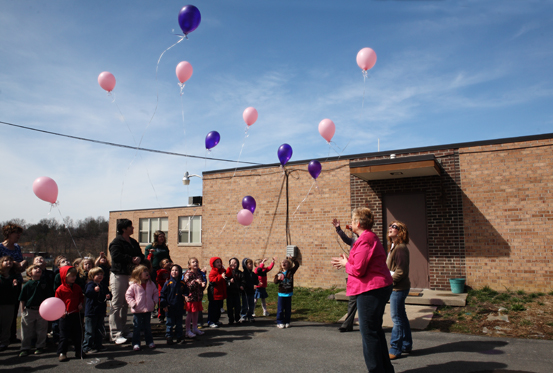 Releasing balloons at the school