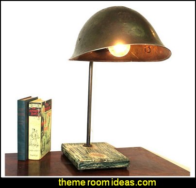Military Antique Replica Helmet Table Lamp Light Fixture Old Army War Relic