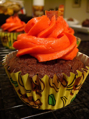 Chocolate, peanut butter, banana, and bacon cupcakes