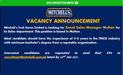 Mitchell’s Fruit Farms Limited Jobs 2021 for Zonal Sales Manager