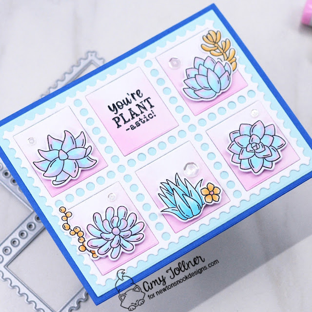 Succulent Garden Stamp and Die Set, Postage Stamp Layout Die by Newton's Nook Designs #newtonsnookdesigns #newtonsnook #nnd #inkypawschallenge #inkypaws #handmade