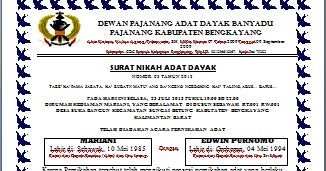 Pajanang Borneo Surat Nikah Adat Dayak
