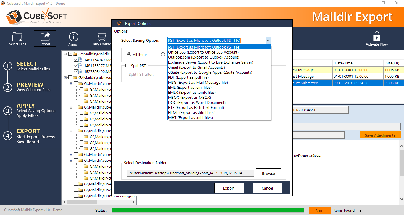 Open Maildir Folder in Outlook PST on Windows 10