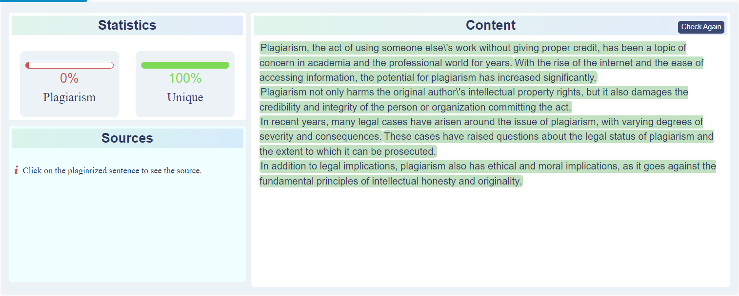 Plagiarismchecker ai interface