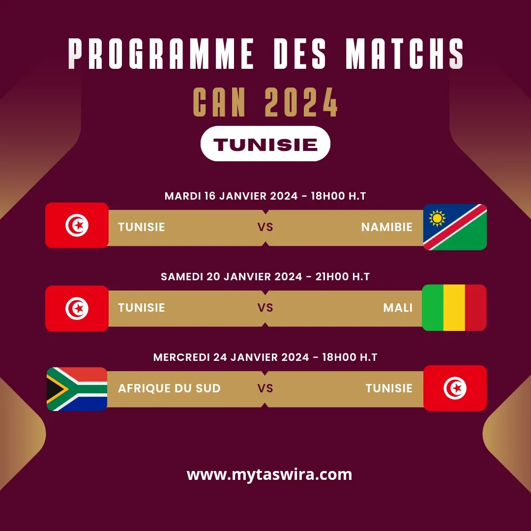 CAN 2024 programme des matchs de la Tunisie