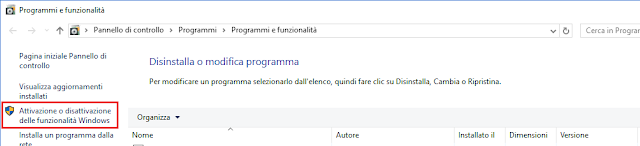 Windows, Attivazione o disattivazione delle funzionalità di Windows