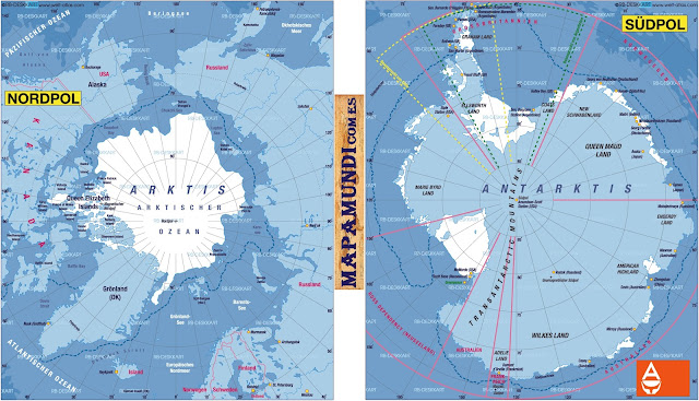 Mapamundi Mapa del Polo Norte y Polo Sur Antartida