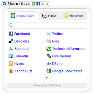 A preview of Add to any social  bookmarking widget added to website or a blog