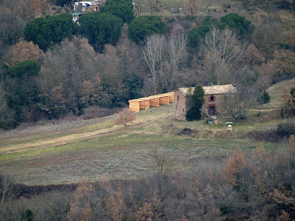 La masia de Mansa vista des de les roques del Collet del Castell