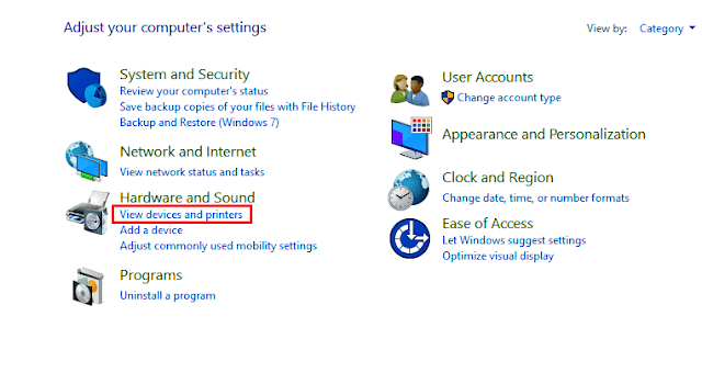 control panel View Devices And Printers
