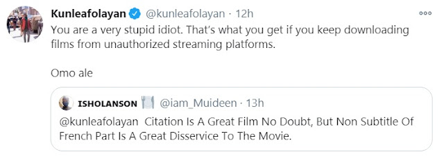 ‘You Are A Stupid Idiot’ - Kunle Afolayan Blasts Fan Who Asked For A French Subtitle Of CITATION