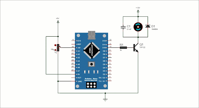 DC motor speed control using TIP122 Darlington transistor and Arduino Nano