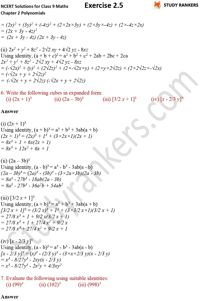 NCERT Solutions for Class 9 Maths Chapter 2 Polynomials Exercise 2.5 Part 4