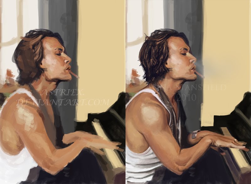 Johnny Depp playing the piano. Reference used. Photoshop CS3.