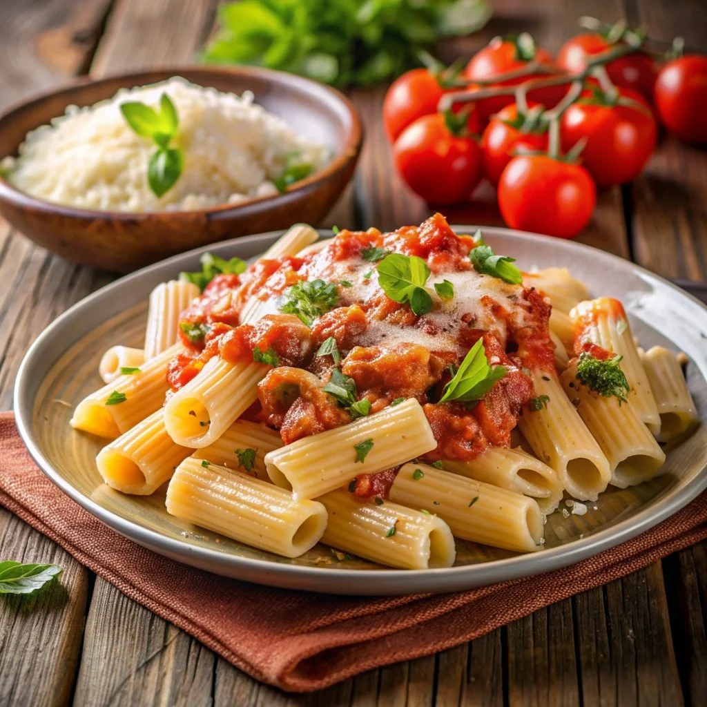  plato de pasta italiana ziti 