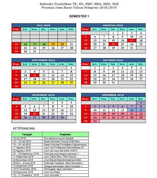 Kalender Pendidikan Jawa Barat Tahun Pelajaran 2018/2019