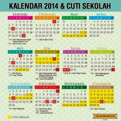 Muat turun Kalendar 2014 dan Cuti-Cuti Sekolah 