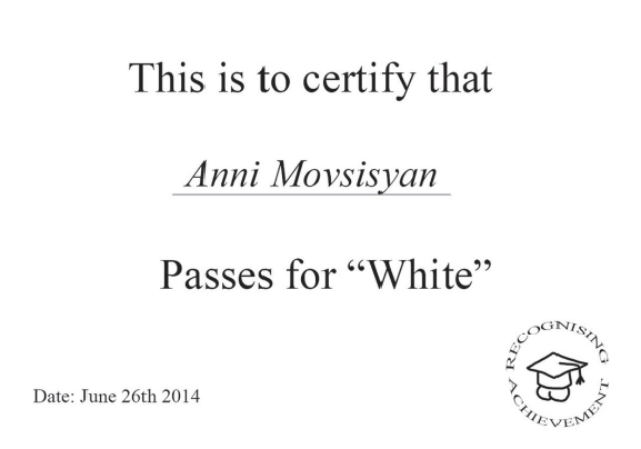 This is to certify Anni Movsisyan Passes for 'White'