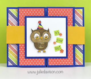 VIDEO: Stampin' Up! Sale-a-Bration Adorable Owls Center Gate Fold Card Tutorial ~ www.juliedavison.com #stampinup #saleabration