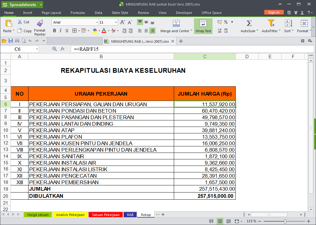 Software RAB Excel Untuk Menghitung Anggaran Biaya Bangun 