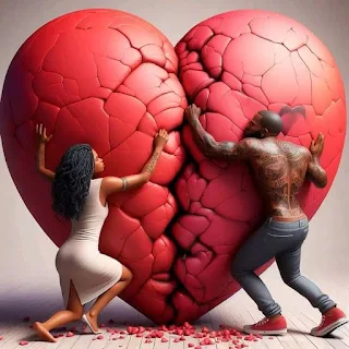 couple trying to force a big broken heart back together