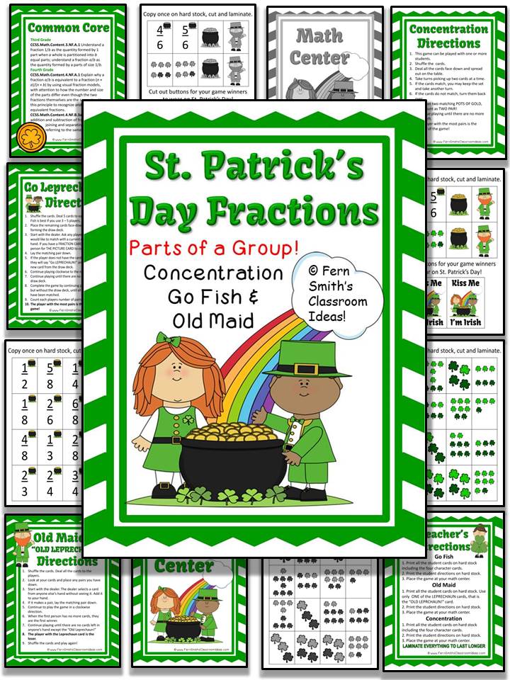 Fern Smith's Center Games Fractions - Parts of a Group Center Games for St. Patrick's Day at my TeachersPayTeachers store.