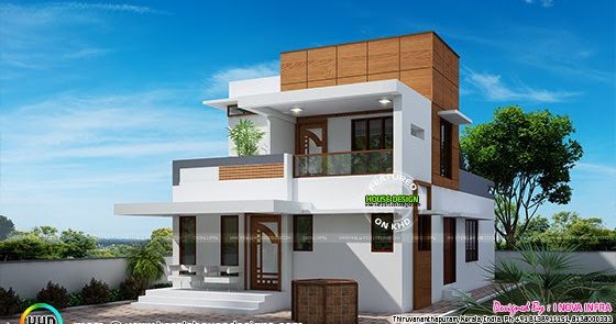 Small double floor  modern  house  plan  Kerala  home  design  