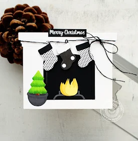 Sunny Studio Stamps: Fireplace Shaped Dies Elegant Christmas Card by Vanessa Menhorn