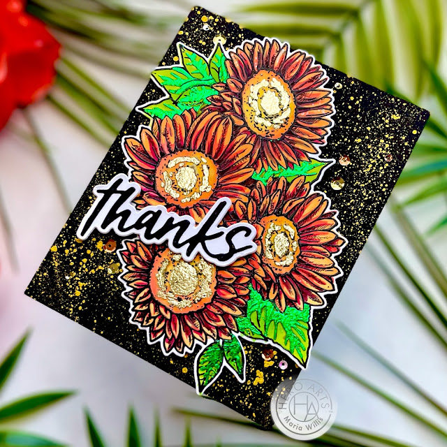 Cardbomb, Maria Willis, Hero Arts,My Monthly Hero September 2021,#sunflower,cards, cardmaking, stamps, stamping, art, diy, paper, papercraft, Nuvo, create, handmade, foiling,die cutting,