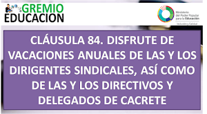 CLÁUSULA 84. DISFRUTE DE VACACIONES ANUALES DE LAS Y LOS DIRIGENTES SINDICALES, ASÍ COMO DE LAS Y LOS DIRECTIVOS Y DELEGADOS DE CACRETE