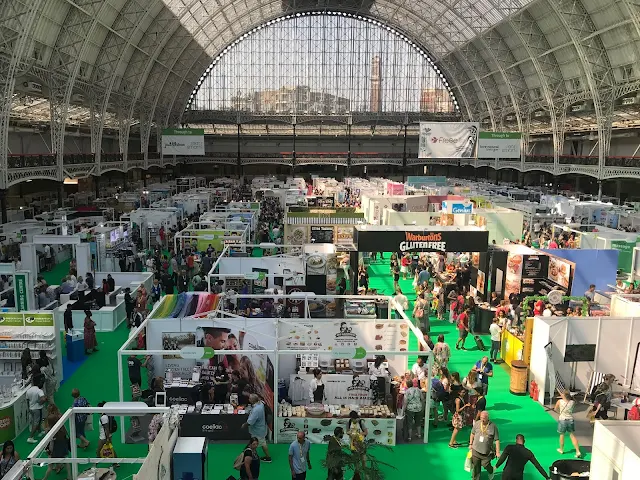 A view from the balcony down towards all the stalls in London Olympia