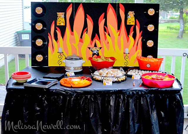 backdrop for KISS rocker party, food table, rock party, album decor