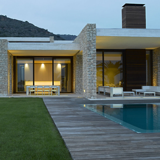 Modern home and the terrace by the pool