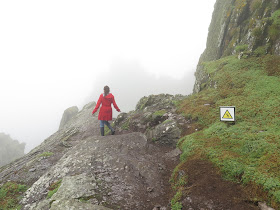 The staircase to the top of Skellig Michael is slick with no guardrails to protect you from falling off the cliffs, Skellig Micheal, County Kerry, Ireland