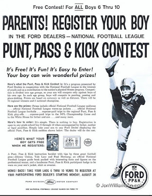 Punt, Pass and Kick advertisement from 1961 Life magazine. The contest was sponsored by the Ford Motor Company.