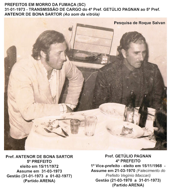 GETÚLIO PAGNAN - 4º PREFEITO DE MORRO DA FUMAÇA-SC - 1º Vice-prefeito - eleito em 15/11/1968 - Assume em 21-03-1970 Gestão (21-03-1970  a  31-01-1973) - ARENA