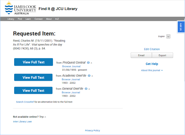 New Find It @ JCU Library Screen Catpure
