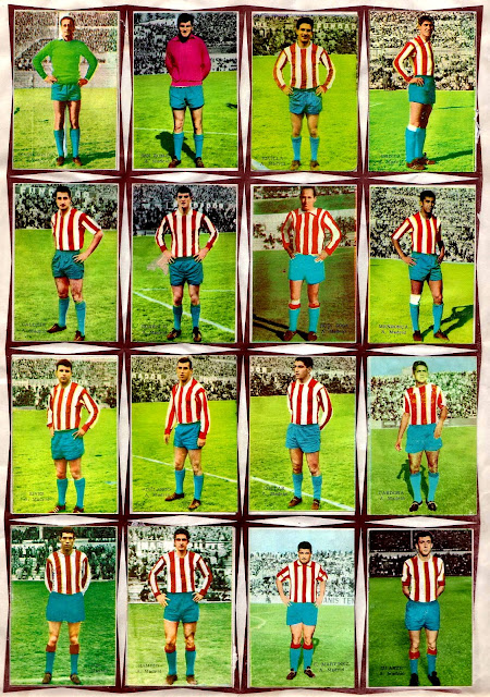 CLUB ATLÉTICO DE MADRID. Temporada 1964-65. Colección de cromos Campeonato de Liga 1964-1965 Ediciones Disgra. 1. Edgardo Mario MADINABEYTIA. 2. Miguel Ángel SAN ROMÁN. 3. Feliciano Muñoz RIVILLA. 4. Jorge Bernardo GRIFFA. 5. Isacio CALLEJA. 6. Jesús GLARÍA. 7. Manuel RUIZ SOSA. 8. Jorge Alberto de MENDONÇA. 9.- José RIVES. 10. ADELARDO Rodríguez. 11. Enrique COLLAR. 12. José Enrique Gutiérrez CARDONA. 13. LUIS Aragonés. 14. RAMIRO Rodrigues. 15. EULOGIO MARTÍNEZ. 16. José Armando UFARTE.