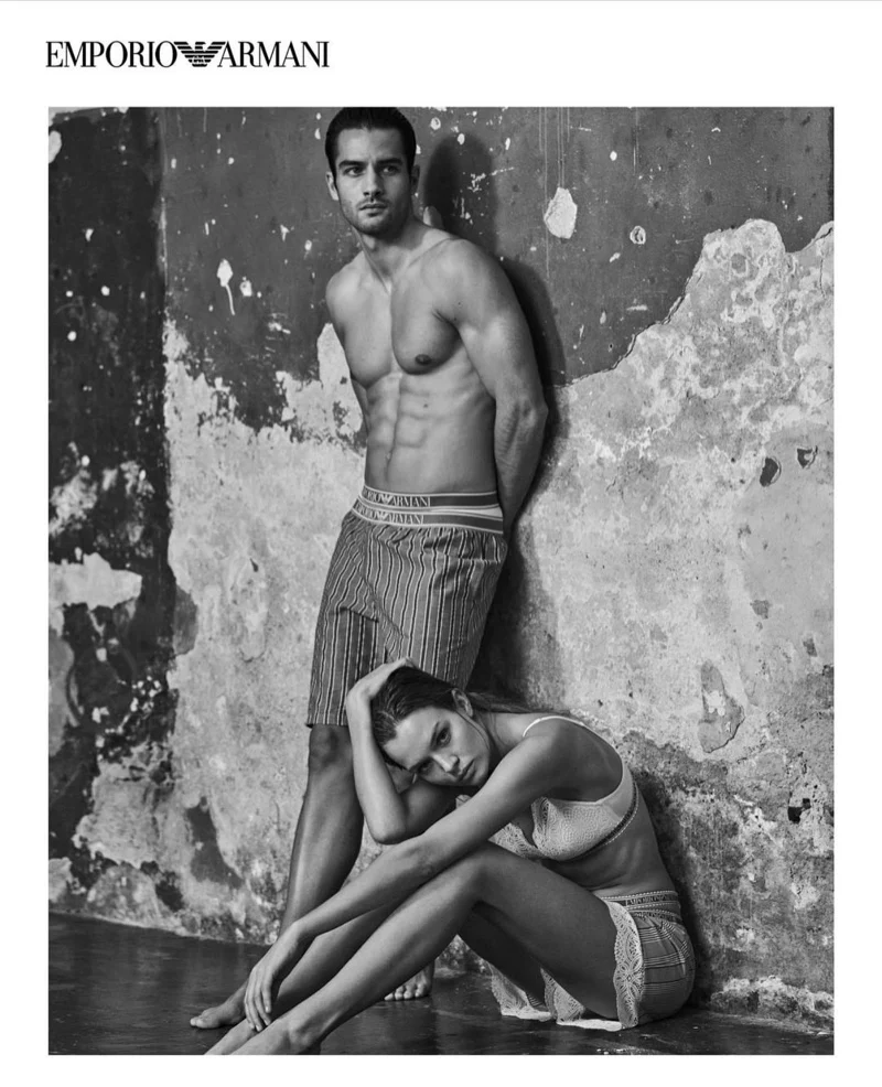 Josephine Skriver poses with Aleksandar Rusić for Emporio Armani Underwear spring-summer 2022 campaign