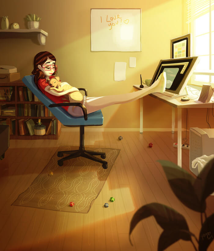 20 Beautiful Illustrations That Show What's Like To Live Alone - Working The Way You Like